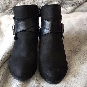 Life Stride black suede chunk heel booties